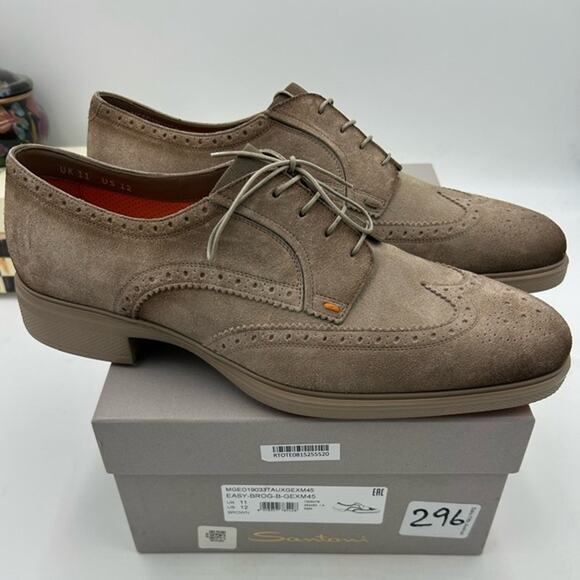 Men's Santoni, easy suede brogue wing tip, Oxford size 12 US made in Italy - Picture 1 of 16
